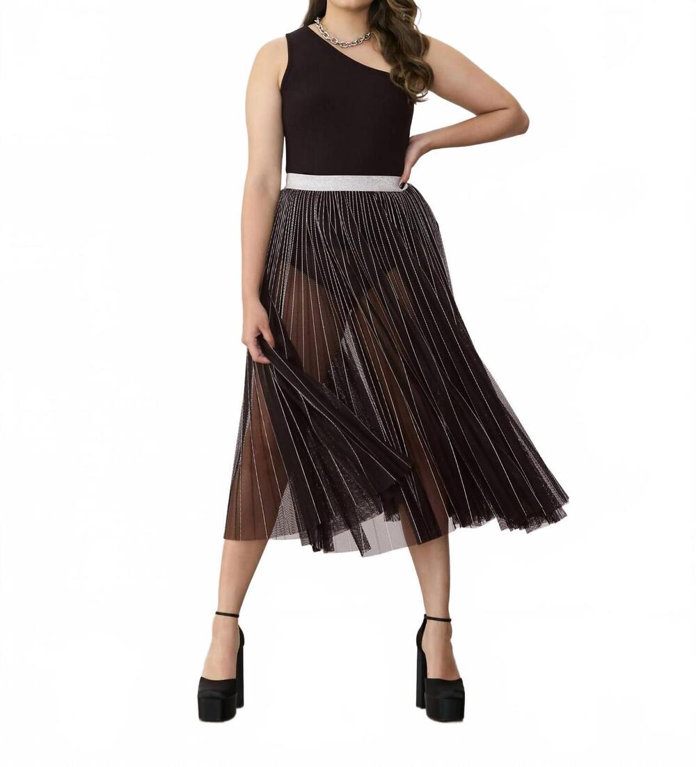 NEW GSTQ sunpleated mesh skirt in black